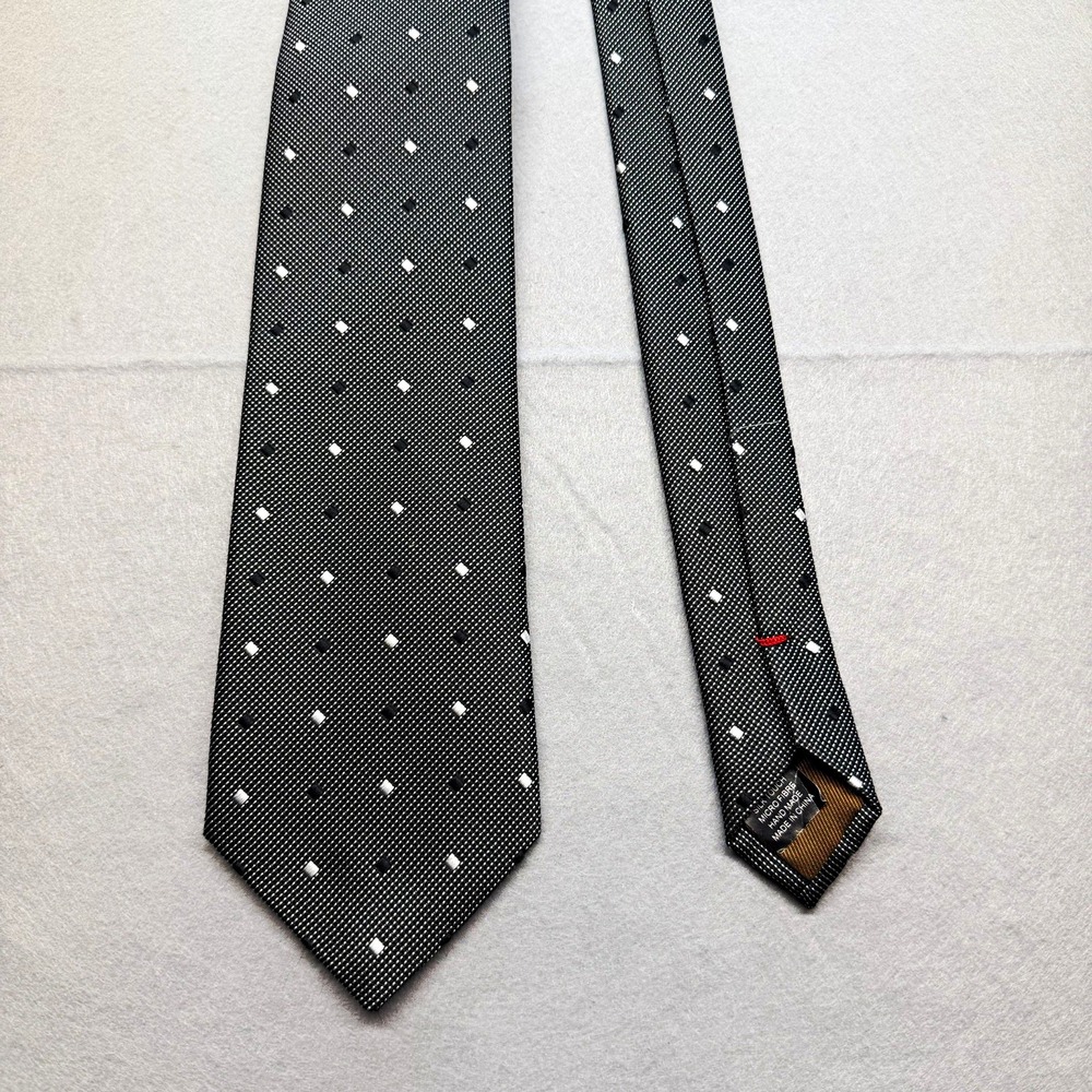 IMANI UOMO Men's Black & White Geometric Silk Touch Microfibre Woven Tie